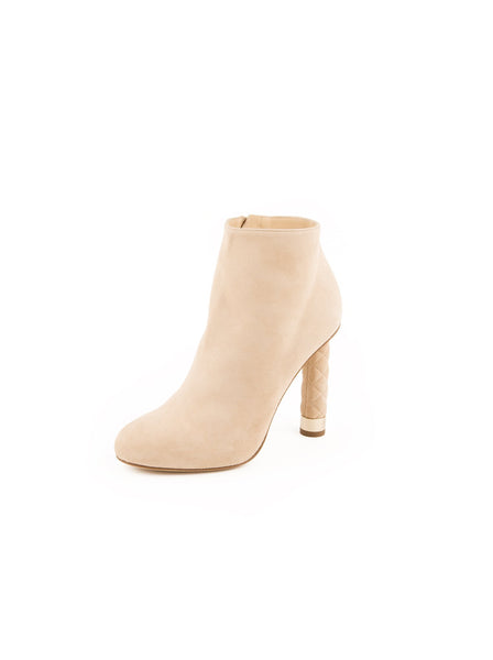 Suede Coco Tower Quilted Heel Boot - Beige