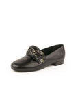 Leather CC Chain Link Moccasin Loafer - Black