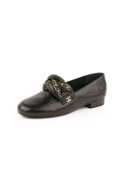 Leather CC Chain Link Moccasin Loafer - Black