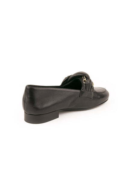 Leather CC Chain Link Moccasin Loafer - Black