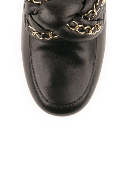 Leather CC Chain Link Moccasin Loafer - Black