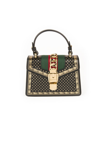 Sylvie Small Stars Leather Top-Handle Bag - Black / Gold
