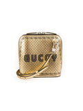 Guccy Script Dome Metallic Leather Crossbody Bag - Gold