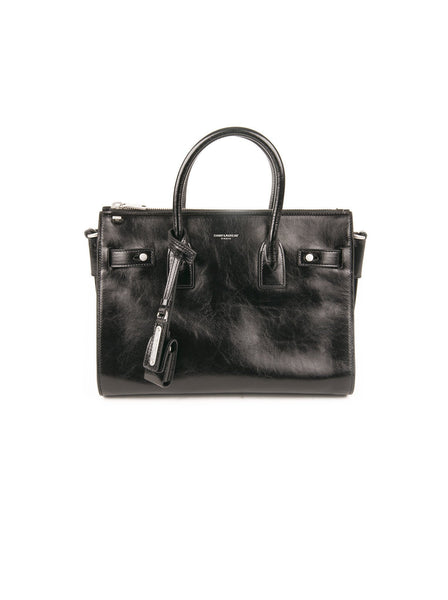Leather Sac De Jour Handbag - Black