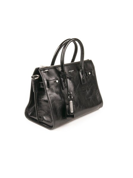 Leather Sac De Jour Handbag - Black