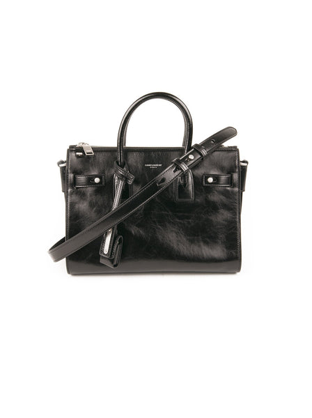Leather Sac De Jour Handbag - Black
