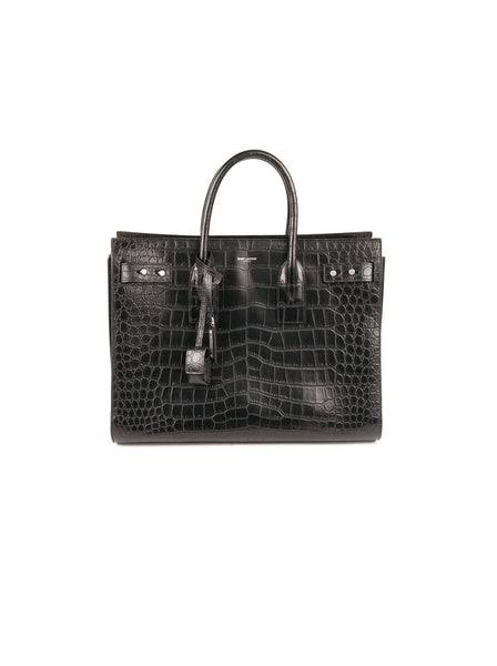 Saint Laurent - Crocodile Embossed Sac Du Jour Tote - Black - ForwardModa