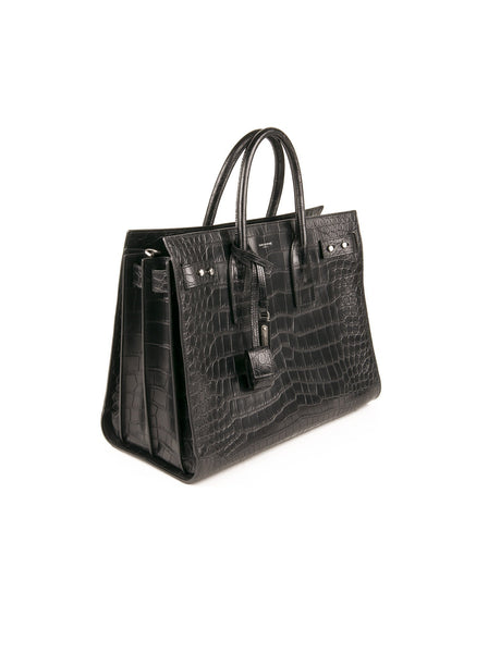 Saint Laurent - Crocodile Embossed Sac Du Jour Tote - Black - ForwardModa