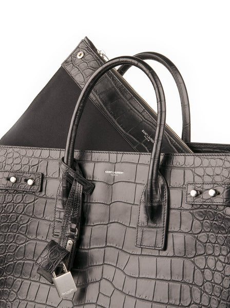 Saint Laurent - Crocodile Embossed Sac Du Jour Tote - Black - ForwardModa