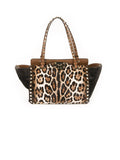 Rockstud Calfhair Trapeze Tote - Leopard