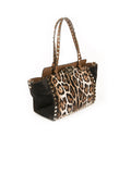Rockstud Calfhair Trapeze Tote - Leopard