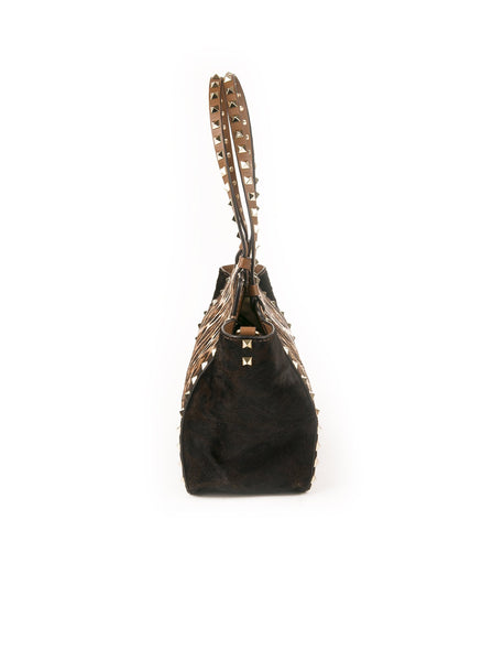 Rockstud Calfhair Trapeze Tote - Leopard