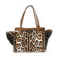 Rockstud Calfhair Trapeze Tote - Leopard