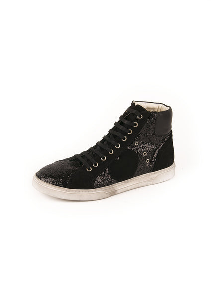 Saint Laurent - Antibe Glitter & Suede High-Top Sneaker - Black - ForwardModa