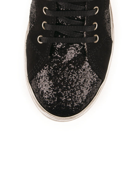 Saint Laurent - Antibe Glitter & Suede High-Top Sneaker - Black - ForwardModa