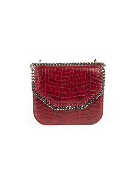 Stella McCartney - Crocodile Embossed Falabella Shoulder Bag- Red - ForwardModa