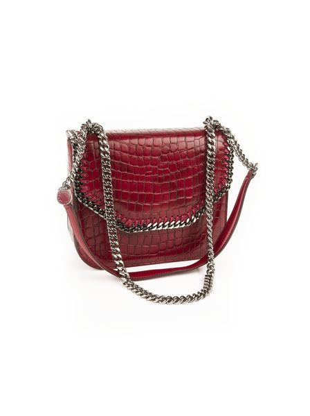 Stella McCartney - Crocodile Embossed Falabella Shoulder Bag- Red - ForwardModa