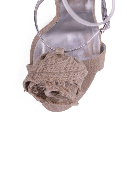 Rose N Roll Linen Sandal - Beige / Silver