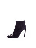 Suede Buckle Toe Bootie - Black