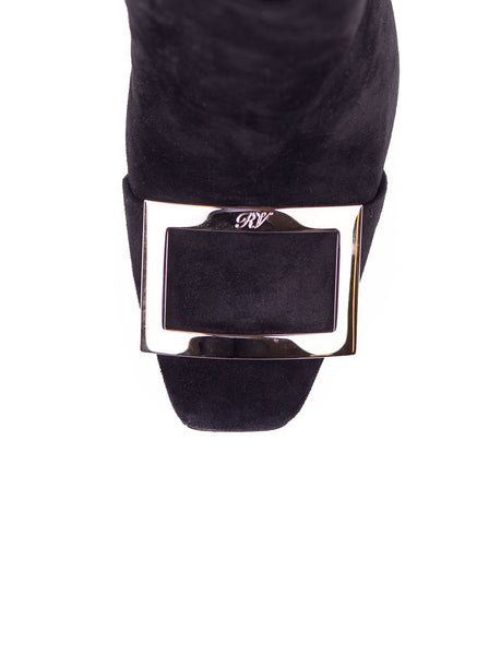 Suede Buckle Toe Bootie - Black