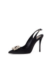 Slingback Flower Strass Pump - Black