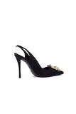 Slingback Flower Strass Pump - Black