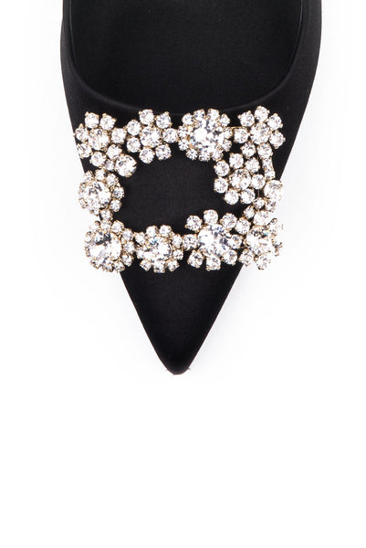 Slingback Flower Strass Pump - Black