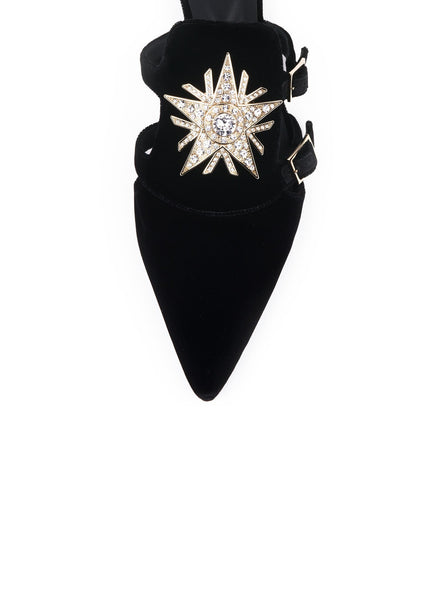 Star Strass Flat Mule - Black