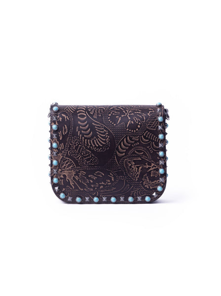 Small Guitar Rockstud Rolling Bag - Brown / Black