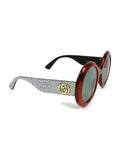 GG0101S-004 Round Sunglasses - Havana & Glitter Silver / Green