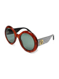 GG0101S-004 Round Sunglasses - Havana & Glitter Silver / Green