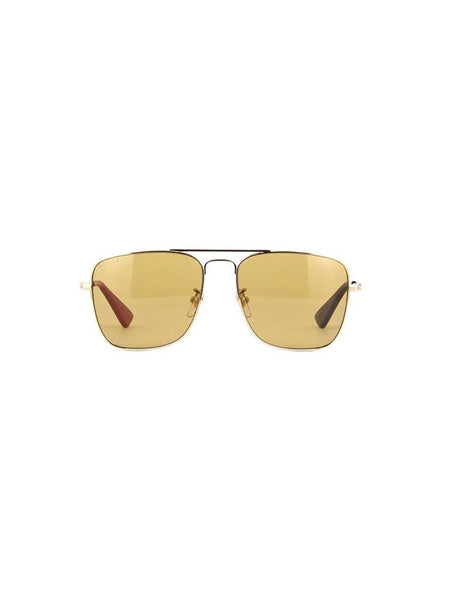 GG0108S-004 Square Sunglasses - Gold / Light Brown