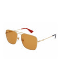 GG0108S-004 Square Sunglasses - Gold / Light Brown
