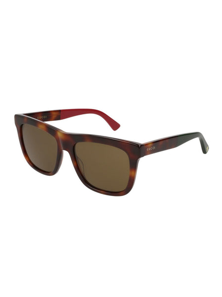 GG0158S-005 Square Sunglasses - Havana Green Red / Brown