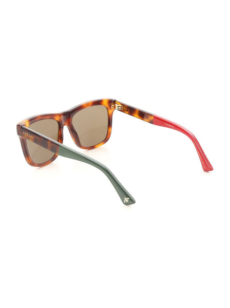 GG0158S-005 Square Sunglasses - Havana Green Red / Brown