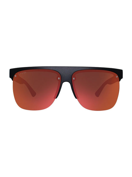 GG0171S-001 Rectangular Sunglasses - Black / Orange Mirrored