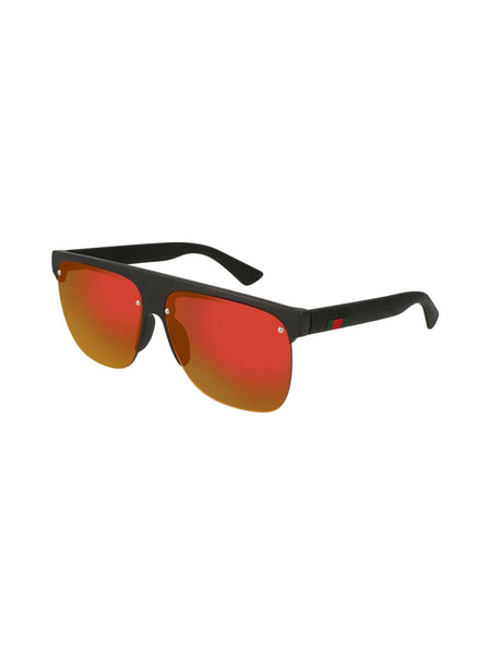 GG0171S-001 Rectangular Sunglasses - Black / Orange Mirrored