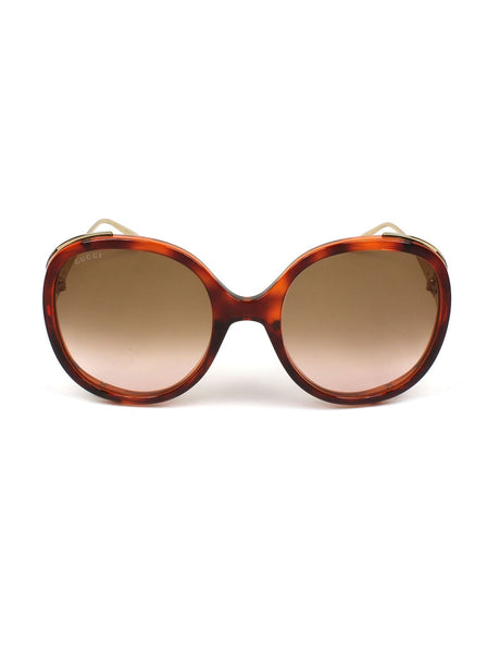 GG0226S-005 Round Sunglasses - Havana & Gold / Light Brown Gradient