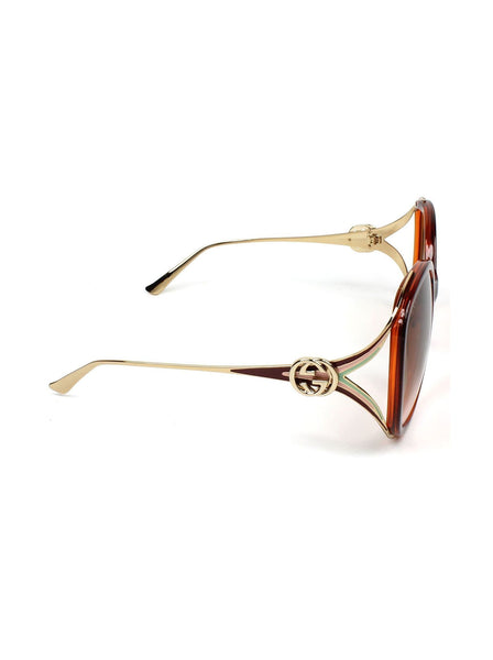 GG0226S-005 Round Sunglasses - Havana & Gold / Light Brown Gradient