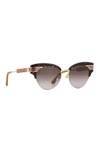GG0283S-002 Cat Eye Sunglasses - Havana & Gold / Graduated Brown