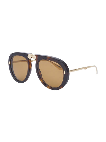 GG0306S-003 Aviator Collapsable Sunglasses - Havana & Gold / Brown