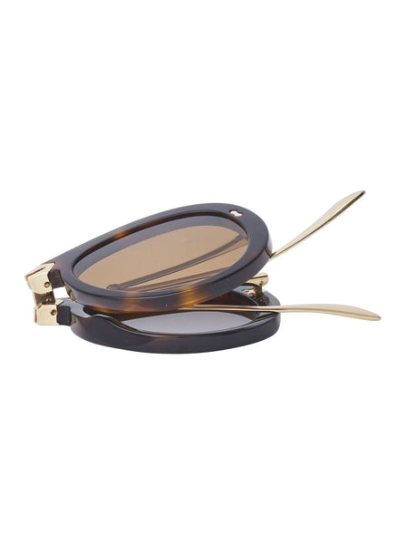 GG0306S-003 Aviator Collapsable Sunglasses - Havana & Gold / Brown