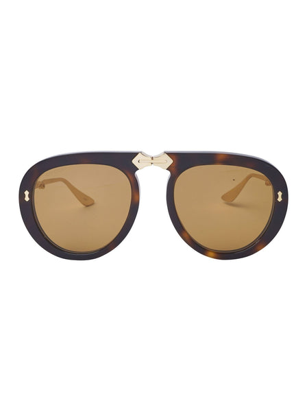 GG0306S-003 Aviator Collapsable Sunglasses - Havana & Gold / Brown