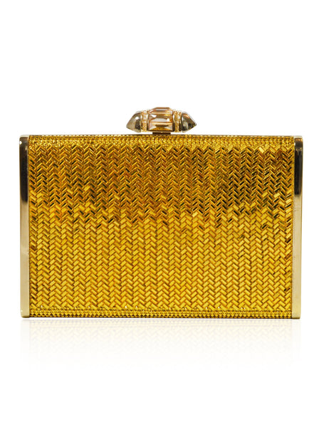 Tall Slender Herringbone Clutch - Champagne Aurum