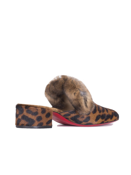 Christian Louboutin - Boudiva Calf-Hair Fur-Trim Mules - Leopard - ForwardModa