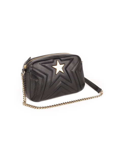 Star Patch Faux Leather Small Shoulder Bag - Black