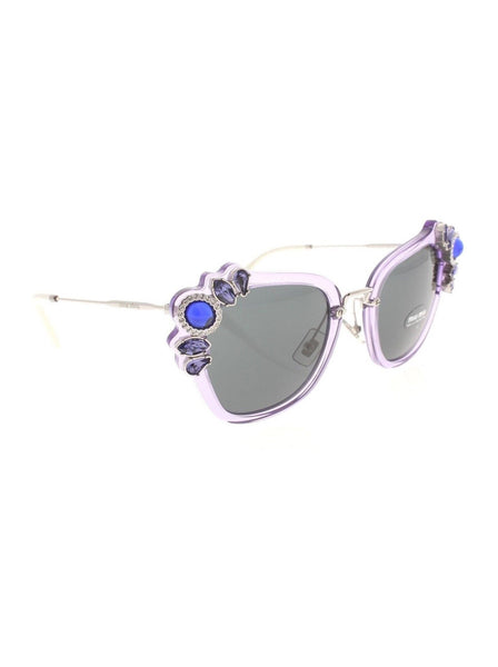 Runaway Cat Eye SMU 03S U69-1A1 Sunglasses - Transparent Lilac / Blue Gray Gradient