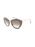 Miu Miu - Cat Eye SMU 04Q DHE-0A4 Sunglasses - Havana Marble White & Black / Brown Gradient - ForwardModa