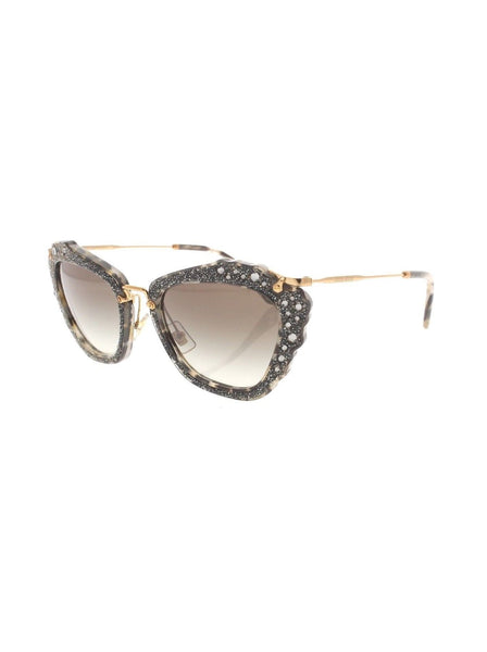 Miu Miu - Cat Eye SMU 04Q DHE-0A4 Sunglasses - Havana Marble White & Black / Brown Gradient - ForwardModa