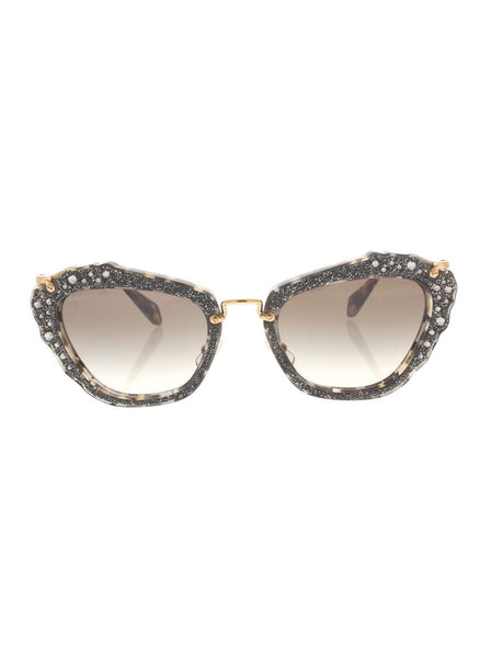 Miu Miu - Cat Eye SMU 04Q DHE-0A4 Sunglasses - Havana Marble White & Black / Brown Gradient - ForwardModa
